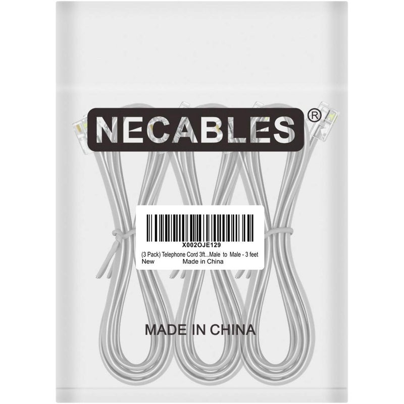 NECABLES 3Pack Phone Cord 3ft Telephone Cord Phone Cable RJ11 6P4C Male to Male for Landline and Fax - 3 Feet - Image 4